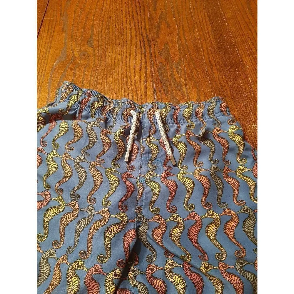 Boys Medium Swim Trunks Swim Shorts Seahorses Blue Yellow Orange